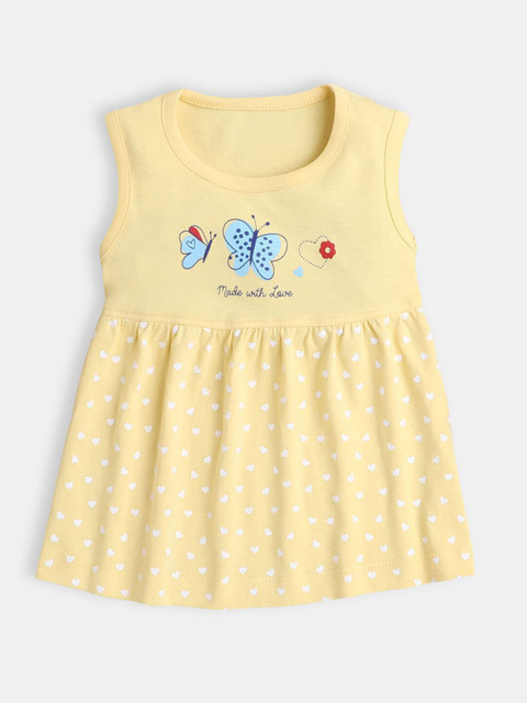 

Hopscotch Yellow Printed Cotton Peplum Dress
