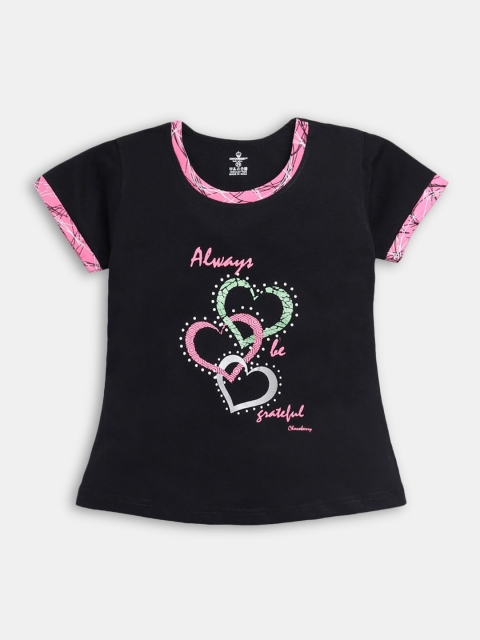 

Hopscotch Girls Black & Pink Printed Pure Cotton Night suit