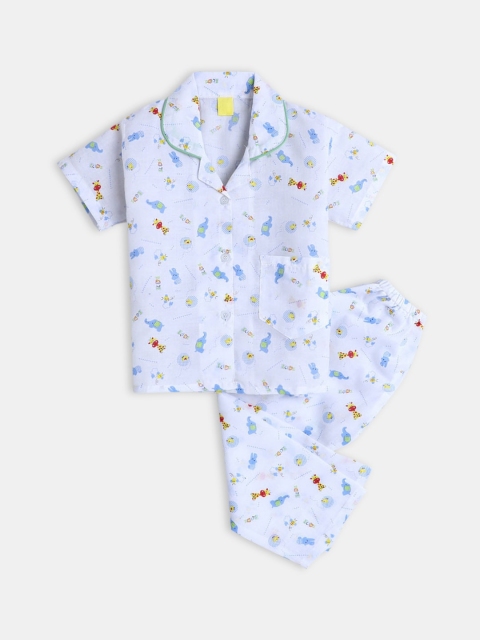 

Hopscotch Girls Blue & Red Graphic Printed Pure Cotton Night suit