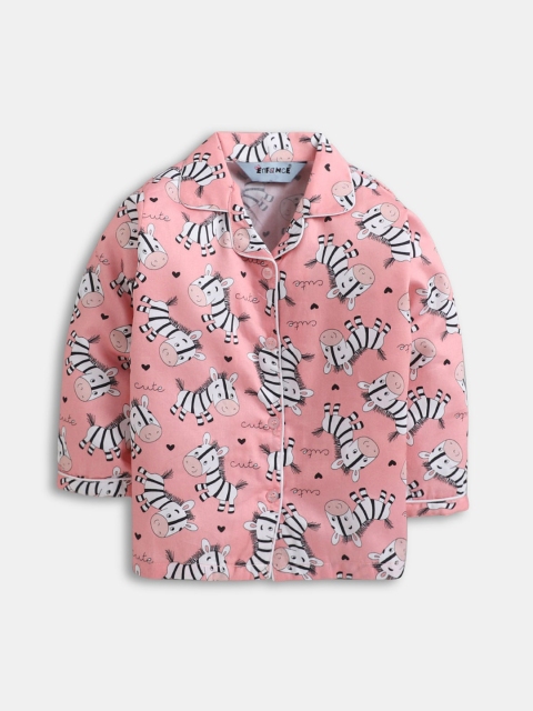 

Hopscotch Unisex Kids Peach-Coloured Animal Print Shirt And Pyjama Night suit Set 1022870