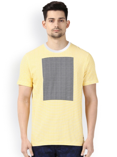 

Park Avenue Men Yellow & White Striped Round Neck T-shirt