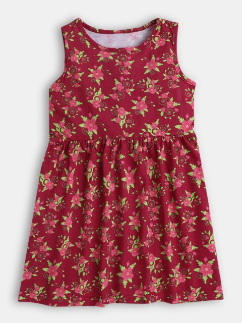 

Hopscotch Maroon & Red Floral A-Line Dress