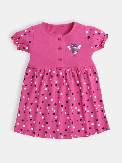 

Hopscotch Girls Pink & White Polka Dot Printed Cotton A-Line Dress