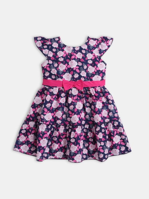 

Hopscotch Baby Girls Pink & Navy Blue Floral Print Casual Dress