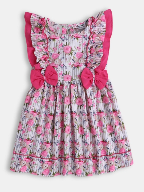 

Hopscotch White & Pink Floral Printed Dress