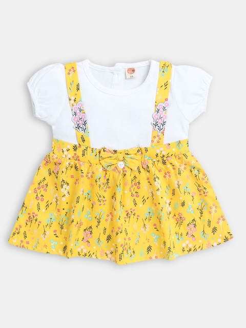 

Hopscotch Baby Girls Yellow & White Floral Casual Dress