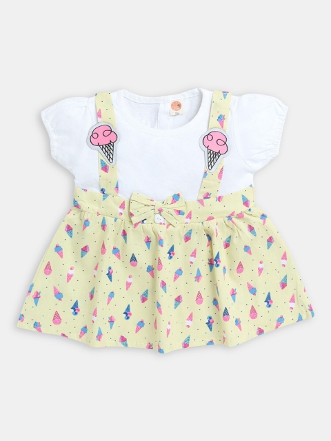 

Hopscotch Girls Yellow & White Printed Cotton Dress