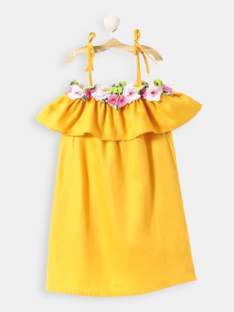 

Hopscotch Girls Yellow & Pink Flower Applique Dress