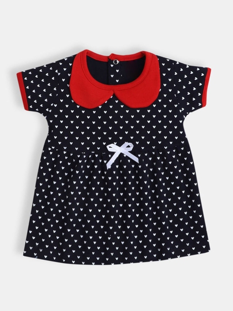 

Hopscotch Girls Navy Blue & White Printed Peter Pan Collar Cotton A-Line Dress