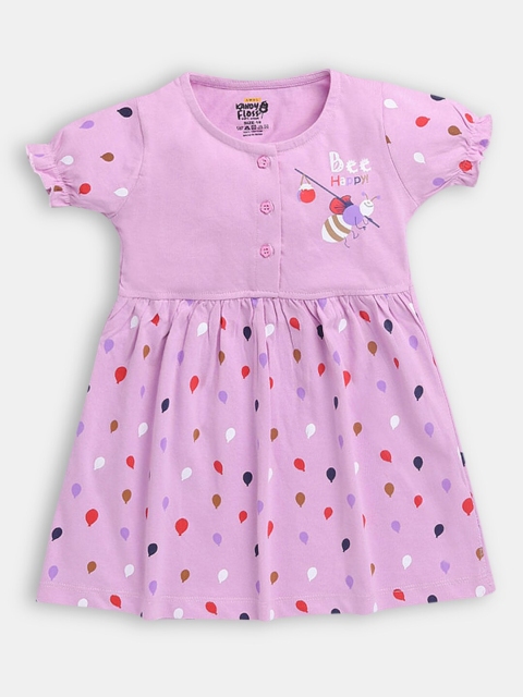 

Hopscotch Girls Purple Graphic Printed Cotton Dress