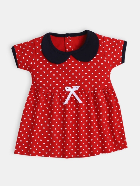 

Hopscotch Girls Red & Black Printed Peter Pan Collar Cotton Dress