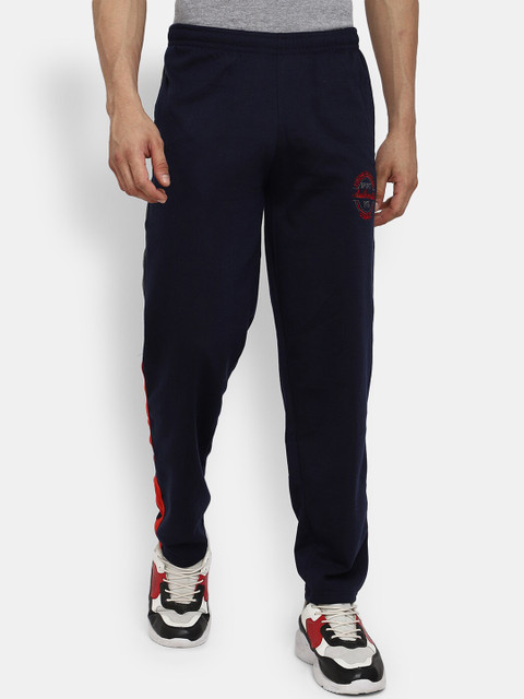 

V-Mart Men Navy Blue & Red Colourblocked Cotton Track Pants
