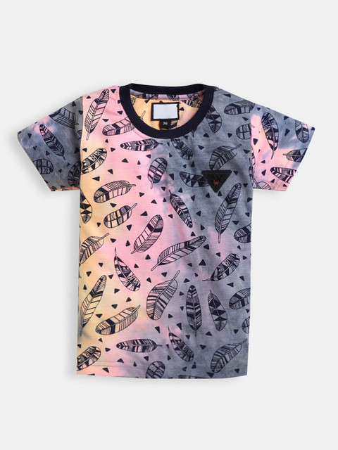 

Hopscotch Boys Pink & Grey Printed Cotton T-shirt