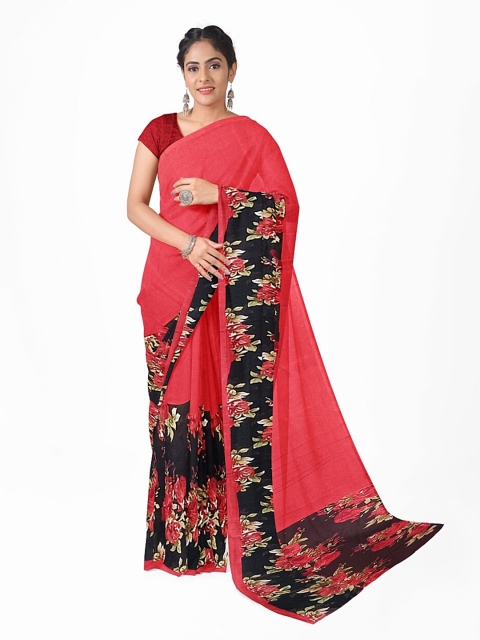 

Silk Bazar Red & Navy Blue Floral Pure Georgette Saree
