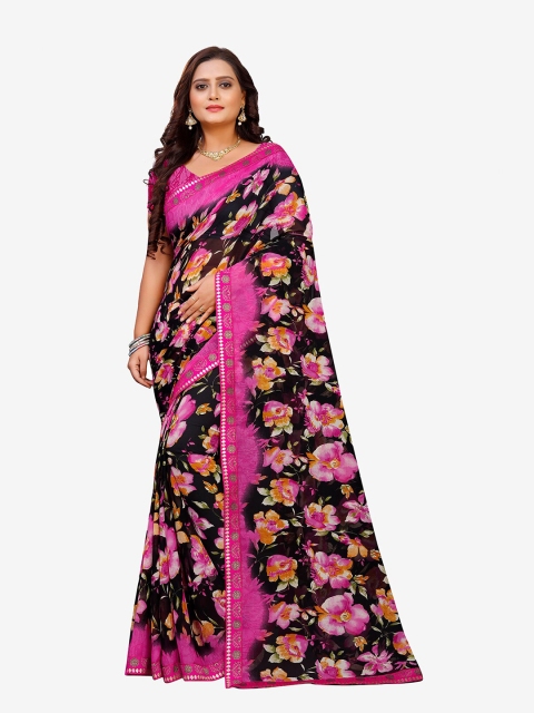 

Indian Fashionista Brown & Pink Floral Pure Georgette Saree