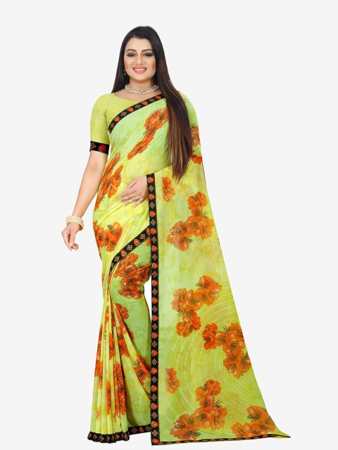 

Indian Fashionista Mustard & Orange Floral Pure Georgette Saree