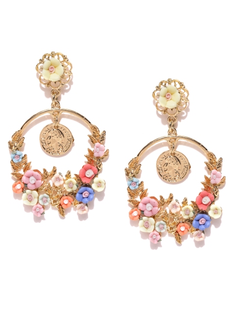 

YouBella Multicoloured Gold-Plated Floral Drop Earrings, Multi