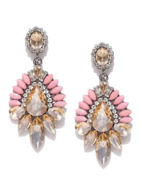 

YouBella Pink & Gold-Toned Stone-Studded Drop Earrings