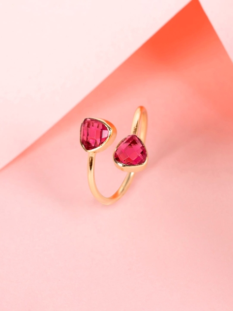 

Mikoto by FableStreet Gold-Plated Red Quartz Studded Adjustable Finger Ring