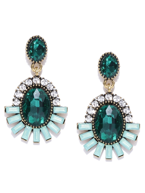 

YouBella Green Gold-Plated Stone-Studded Drop Earrings