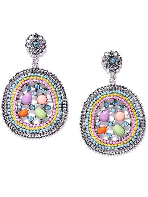 

YouBella Multicoloured Oval Stone-Studded Drop Earrings, Multi