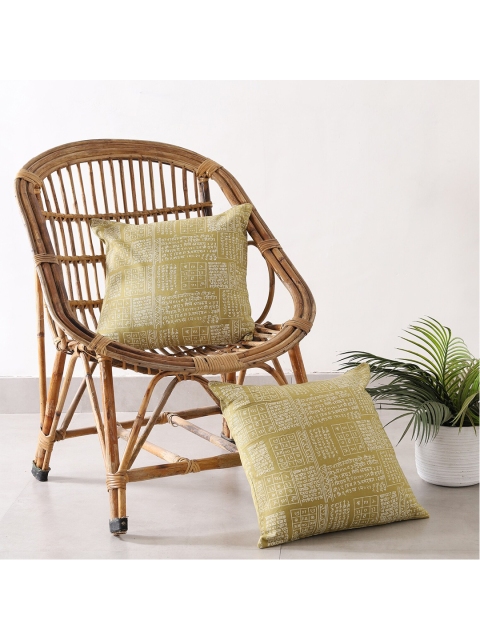 

HANDICRAFT PALACE Set of 2 Green & White Abstract Cotton Square Cushion Covers