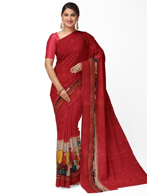 

Silk Bazar Red & Yellow Pure Georgette Fusion Dharmavaram Saree