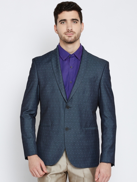 

Blackberrys Blue Single-Breasted Patterned Slim Fit Formal Blazer