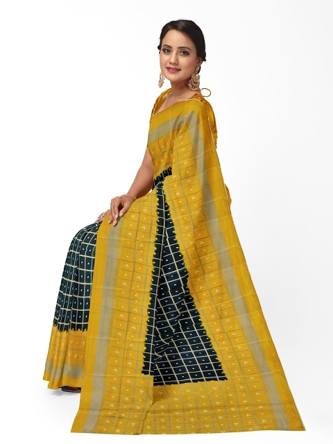 

Silk Bazar Black & Yellow Checked Silk Blend Saree