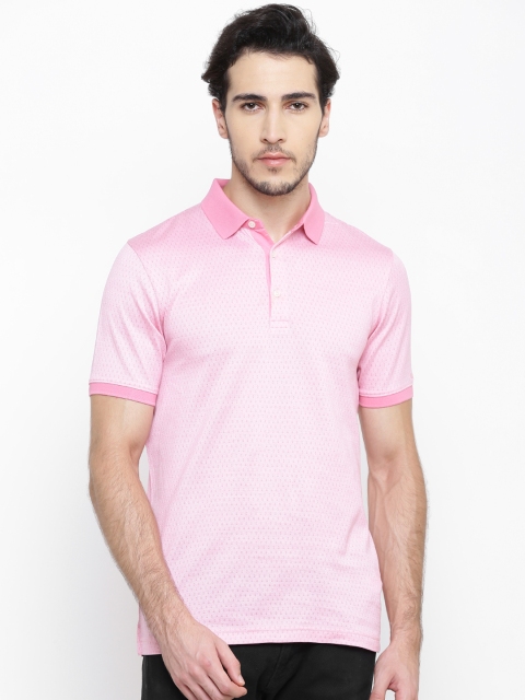 

Blackberrys Men Pink Self-Design Polo Collar T-shirt