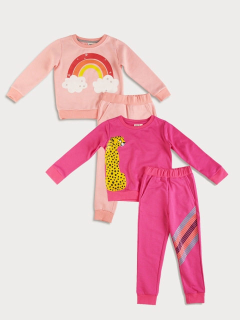 

frangipani Girls Pack of 2 Printed Night suit, Pink