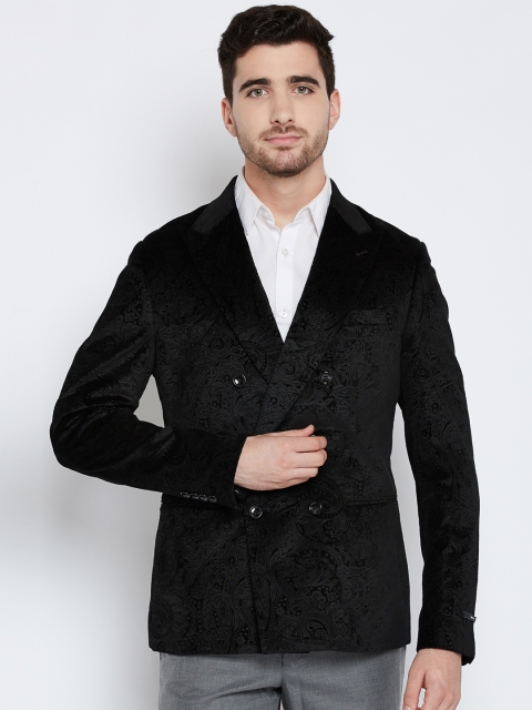 

Blackberrys Black Woven Design Double-Breasted Regular Trim Fit Party Blazer