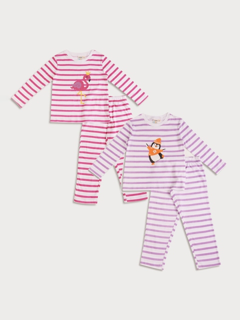

frangipani Girls White & Pink Pack of 2 Printed Night suit
