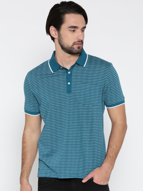 

Blackberrys Men Teal Green Striped Polo Collar T-shirt