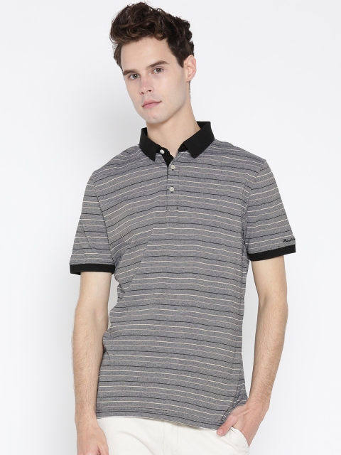 

Blackberrys Men Grey Striped Polo Collar T-shirt