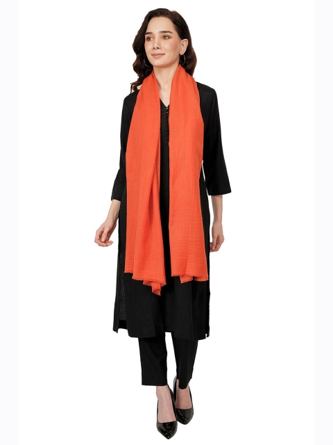 

Rhe-Ana Women Orange Solid Fringed Stole