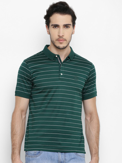 

Blackberrys Men Green Striped Polo Collar T-shirt