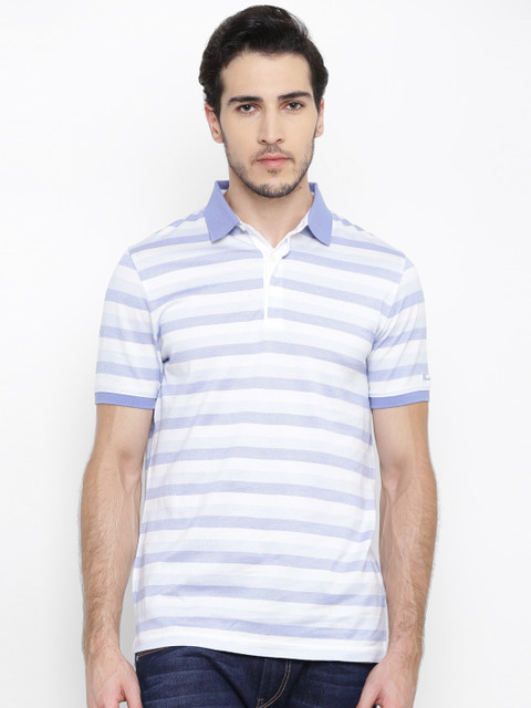 

Blackberrys Men Blue & White Striped Polo Collar T-shirt