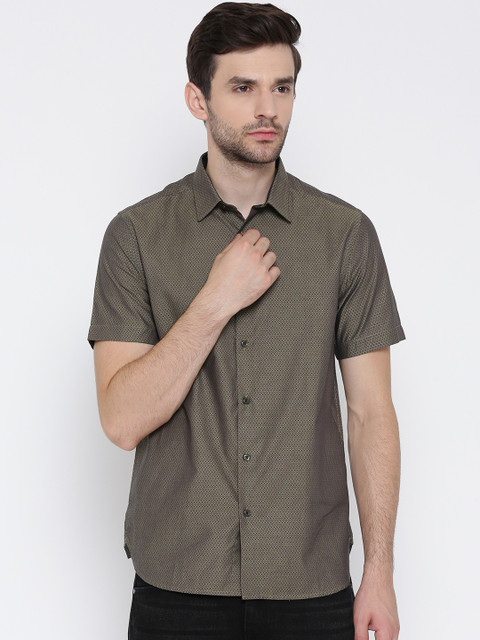 

Blackberrys Men Olive Green Slim Fit Self-Design Casual Shirt