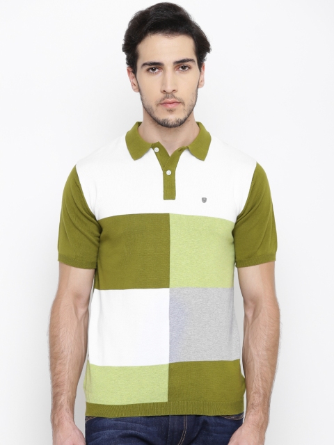 

Blackberrys Men Olive Green Checked Polo Collar T-shirt