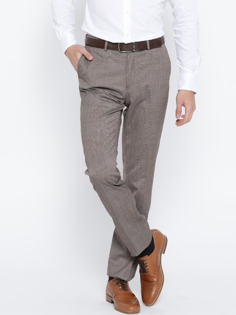 

Blackberrys Men Brown Self-Design Formal Trousers