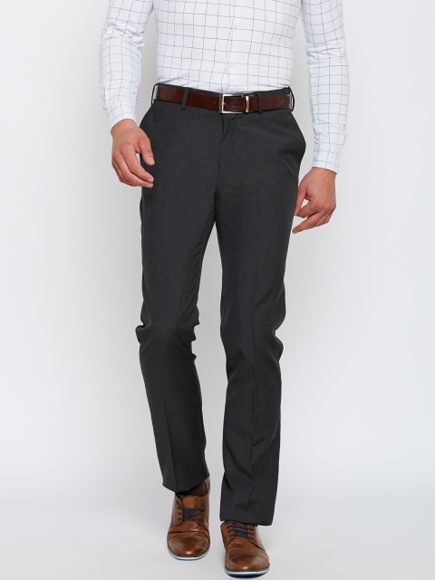 

Blackberrys Men Charcoal Grey Sharp Fit Self-Design Formal Trousers