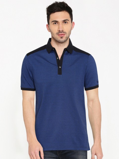 

Blackberrys Men Blue Self-Design Polo Collar T-shirt