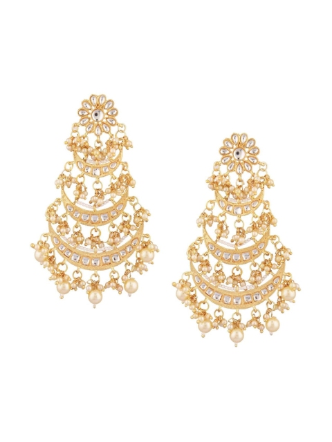 

Efulgenz Gold-Plated & White Crescent Shaped Chandbalis Earrings