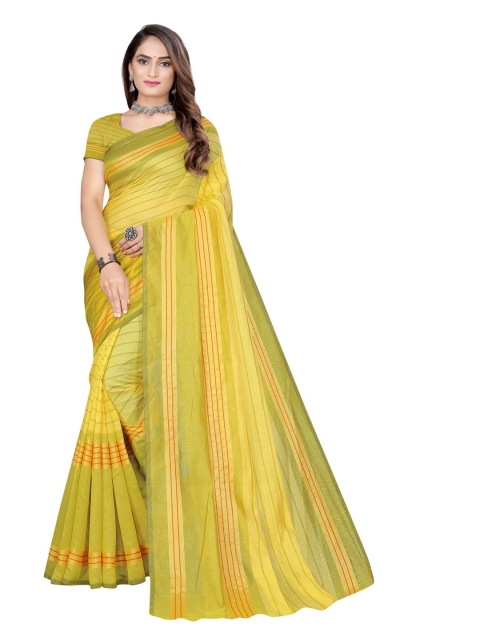 

Silk Bazar Yellow & Gold-Toned Striped Saree