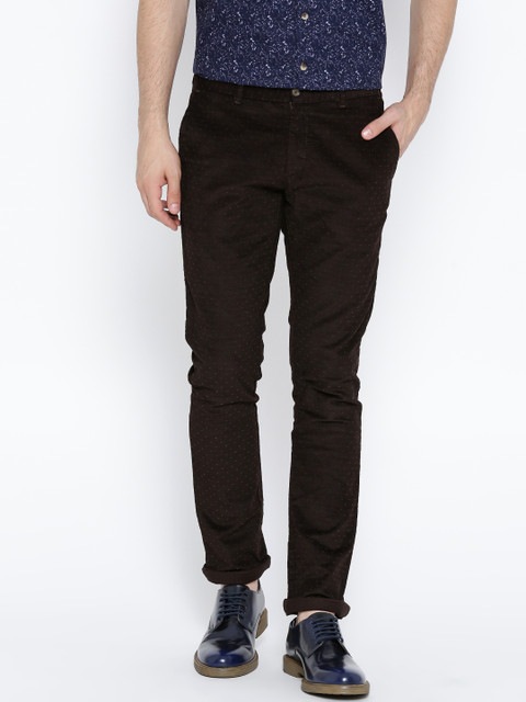 

Blackberrys Men Brown Self-Design Corduroy Trousers