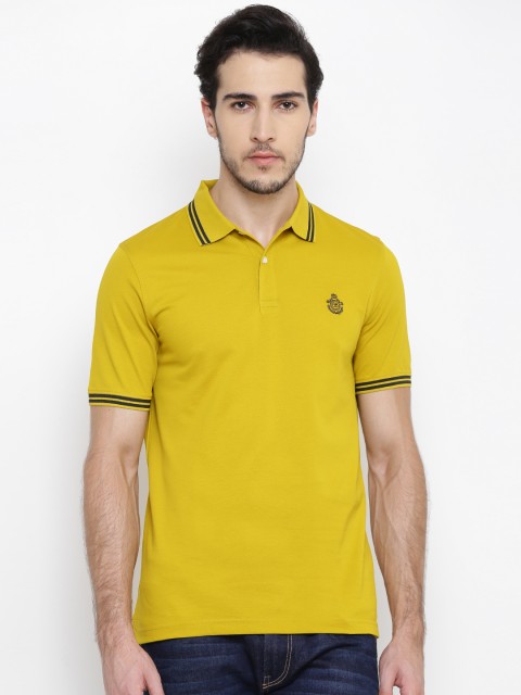 

Blackberrys Men Mustard Yellow Solid Polo Collar Pure Cotton T-shirt