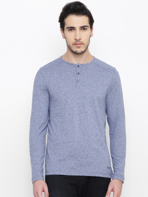 

Blackberrys Men Blue Solid Henley Neck Pure Cotton T-shirt