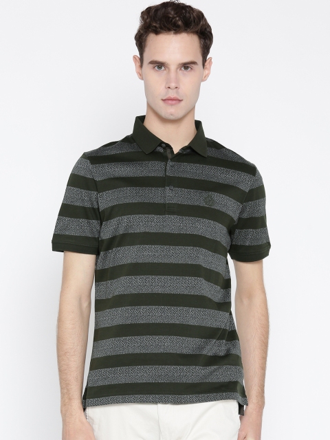 

Blackberrys Men Olive Green Striped Polo Collar T-shirt
