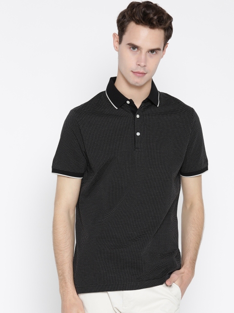 

Blackberrys Men Black Self-Design Polo Collar T-shirt